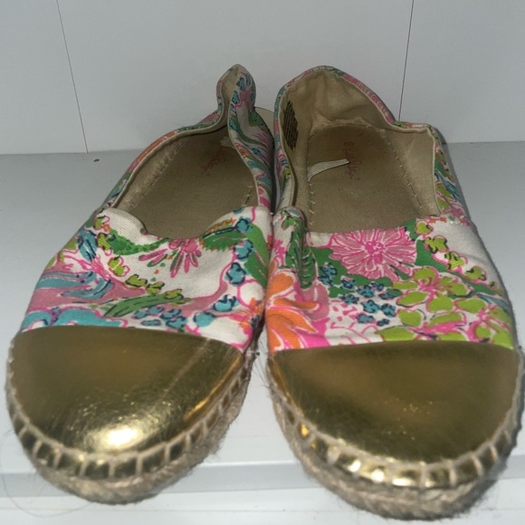 Lilly Pulitzer espadrilles floral espadrilles colorful flats gold cap toe flats - Picture 2 of 6